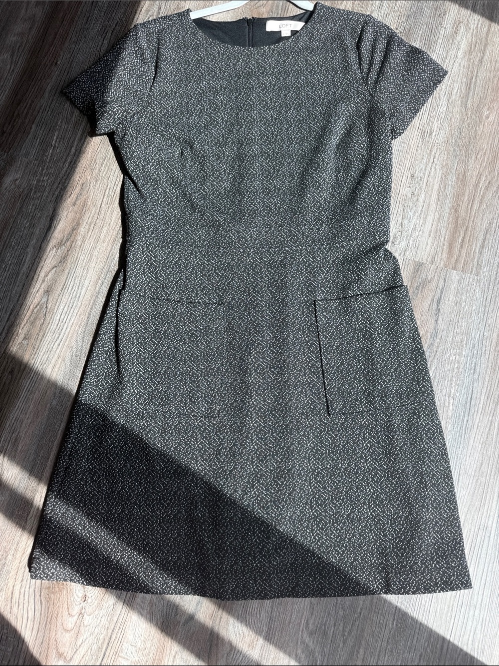 LOFT Black Textured Short-Sleeve Mini Dress